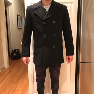 Men's Black Wool Peacoat Size M(?) Sterlingwear Anchor Collection